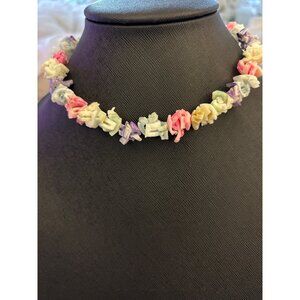 Vintage Multicolor Shell Chip Bead Necklace - Pastel Rainbow Cluster Choker Y2K